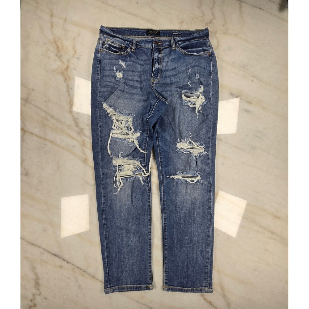 Judy Blue Boyfriend Jeans 13/31 Blue Distressed Ripped Streetwear‎ Denim Casual - Picture 2 of 12